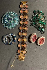 Vintage Konvolut 5 Strass Pins Armband Ohrringe unsigniert Statement Stücke - Bild 1 von 7