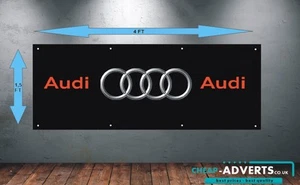 BANDERA DE PVC CON LOGOTIPO DE COCHE AUDI - taller, garaje, oficina o sala de exposición 6 pies x 2 pies - Imagen 1 de 5