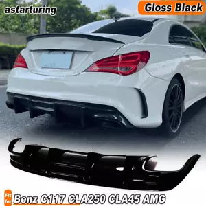 Fit For Benz C117 CLA250 CLA45 2013-19 Gloss Black Rear Bumper Diffuser Lip - Picture 1 of 9