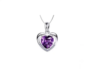 Love Heart Amethyst Lavender Purple Cubic Zirconia Silver SP Pendant Necklace - Picture 1 of 1