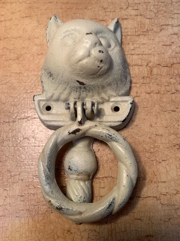 Vintage Style Cast Iron Cat Door Knocker White Antique Look Cover