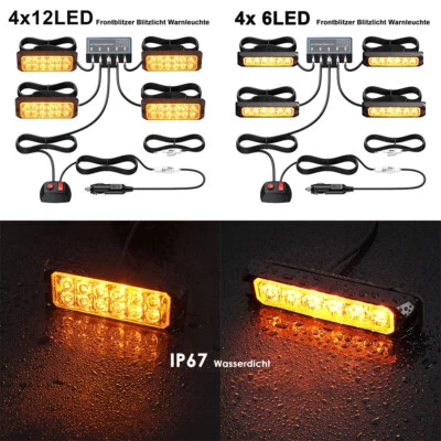 4x Frontblitzer LED Blitzlicht Warnleuchte Strobe Licht Gelb 12V KFZ LKW PKW DHL - Bild 1 von 4