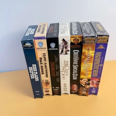 WESTERNS~Pale Rider~Magnificent Seven~Unforgiven~High Plains~7 Pre-Owned VHS Lot - Image 1 of 4