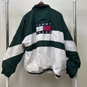 Vintage Tommy Hilfiger - Tommy Jeans - Men's Green/white Track Jacket Size XL - Picture 1 of 9