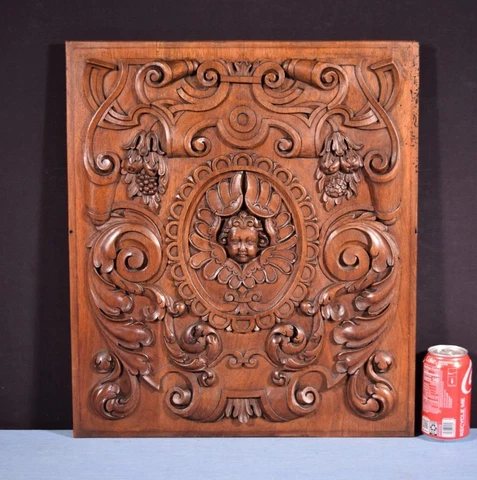 *French Antique Hand Carved Architectural Door Panel Walnut Wood with Face Cover