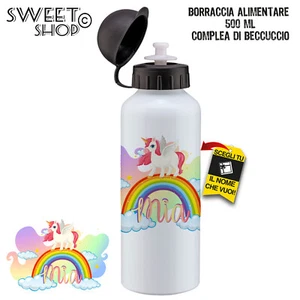 BORRACCIA UNICORNO PER BAMBINI 500 ML SCUOLA PERSONALIZZATA CON NOME ALLUMINIO  - Picture 1 of 1