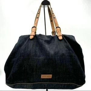 Miu Miu Archive Hand Bag Tote Bag Denim Leather Indigo Vintage F/S Used JAPAN - Imagen 1 de 3