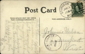 Sturgeon Bay,WI Postal Cancel Door County Wisconsin Postcard to Jacksonport 1908 - Picture 1 of 2