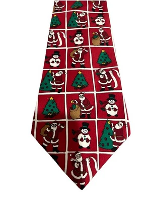 NOEL CHRISTMAS SANTA 树雪人红色绿色白色丝绸男式领带美国 — 第 1/4 张图片