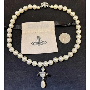 Vivienne Westwood Nana One Row Orb Silver-tone pearl Drop choker necklace #310 - Picture 1 of 4