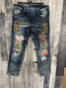Copper Rivet Herren Jeans 38/32 Slim Fit Stretch Denim Patched And Paint Splatter - Bild 1 von 5