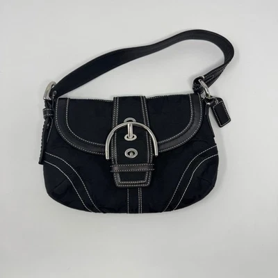 Vintage 2006 Coach Soho 10296 Black Signature Canvas Leather Flap Shoulder Bag - Image 1 of 4
