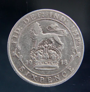 Gran Bretaña, moneda de plata de seis peniques 1918 - Imagen 1 de 2