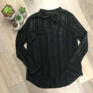 bobi BLACK Black Long Sleeve Long Sleeve Keyhole Tie Neck Blouse Small Office - Picture 1 of 7