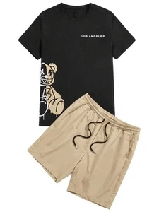 Men's Letter Printed T Shirts Short Sleeve Top & Shorts Casual Two Piece Sets... - Picture 1 of 2