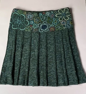 Falda vintage de algodón y lino verde Lele con bordado floral Foto 1 de 4