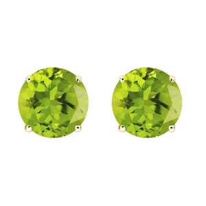 1.96CT Round Natural Peridot Solitaire Stud Earrings 14K Yellow Gold Plated 925 - Picture 1 of 5