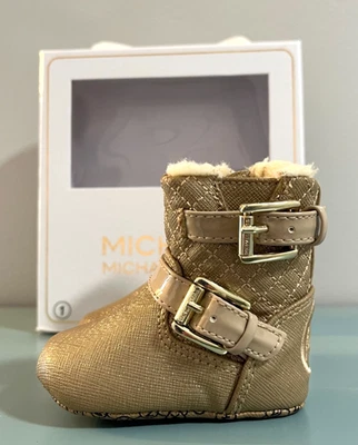 NUEVAS Botas Saffiano Michael Kors Baby Harmony Gold Shimmer Talla 1 con Caja Foto 1 de 4