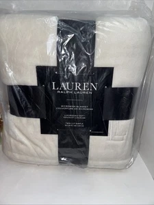 RALPH LAUREN IVORY MICROMINK Plush TWIN Monogram BLANKET NWT - Picture 1 of 8