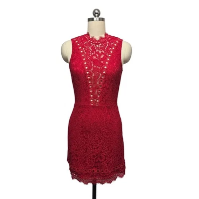 Mini Vestido Saylor X Free People Rojo Encaje Cuello Simulado Espalda Abierta XS Foto 1 de 4