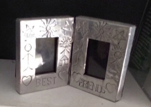 Rectangle Chrome Look Etched Best Friends Dual Picture Photo Frames - Picture 1 of 3