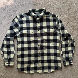 Camisa Woolrich Para Hombres Mediana Abotonada Mezcla Arco de Buey Negro Bronceado Cuadros Cuello Punta - Imagen 1 de 10