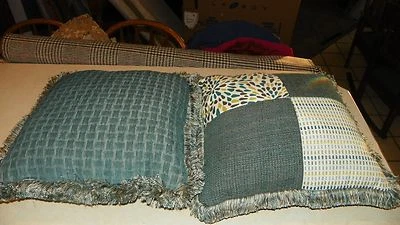 Par de almohadas de chenilla con estampado de retazos azules verdes 20 x 20 Foto 1 de 3