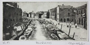 Horst Hartleb, signierte Aquatinta Radierung, Probedruck, Venedig Insel "Burano" - Bild 1 von 12