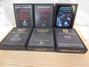 Atari 2600 (6) Game Lot Space Invaders, Asteroids, Combat, Basketball, 12 & 50 - Picture 1 of 8