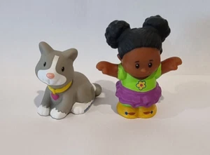 2pc Fisher Price Little People - TESSA AA GIRL & GREY WHITE Kitty Cat - Picture 1 of 6
