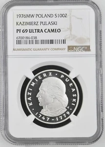 1976MW Poland S100Z Zlotych Silver Proof Kazimierz Pulaski NGC PF 69 Ultra Cameo - Picture 1 of 6