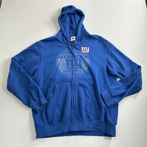 Majestic New York Giants Hoodie Mens Large Fleece Sweatshirt NFL Full Zip Blue - Picture 1 of 11