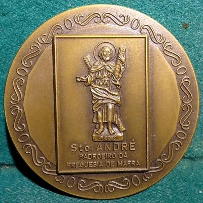 ST ANDREW THE APOSTLE w/ X-SHAPED CROSS 90mm BRONZE MEDAL - Image 1 of 4