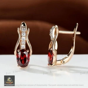 2.70Ct Oval Lab-Created Red Garnet Huggie Hoop Earrings 14K Yellow Gold Plated - Picture 1 of 13