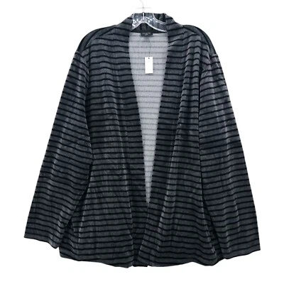 NWT TALBOTS Gray Striped Velour Open Cardigan Cotton Blend Pockets Size 3X - Image 1 of 4