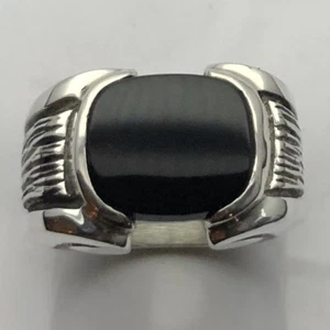 ANILLO PARA HOMBRE MJG PLATA ESTERLINA.12 X 14mm ANTIGUO COJÍN ÓNIX NEGRO. LADOS DE CORTEZA - Imagen 1 de 7