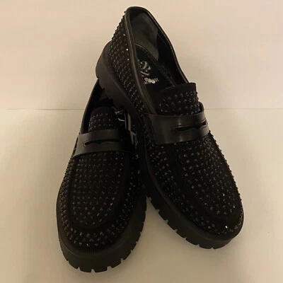 Sam & Libby Ravena Black Glitter Penny Loafers, Lug Souls, Sz 9 - Image 1 of 4