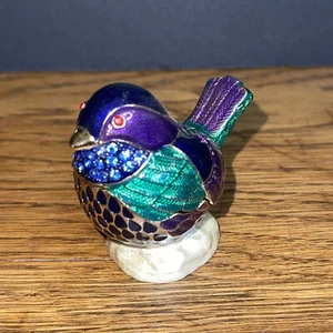 JEWELED ENAMEL BIRD TRINKET BOX WITH CRYSTALS AND MAGNETIC CLASP - Picture 1 of 8