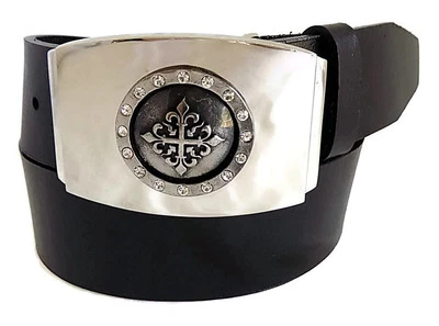 WASHED UP HOLLYWOOD #074SV SILVER FINISH 1.5" FLEUR SHIELD PLATE BELT BUCKLE - Image 1 of 4