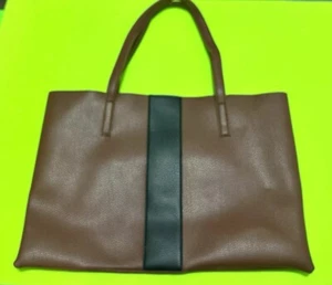 Vince Camuto Leather Tote Purse Thin Shoulder Bag Brown And Black - Picture 1 of 2