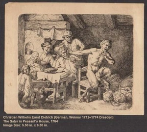 Original 1764 Christian Wilhelm Ernst Dietrich " The Satyr in Peasant's House " - Picture 1 of 4