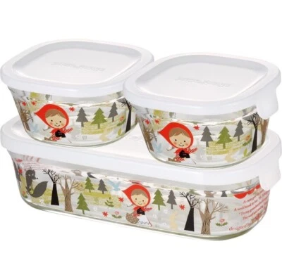 Shinzi Katoh Red Hooded giril glass food container set of 3 heat Resistant - Image 1 of 4