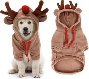 XL Hund Weihnachts Outfit Rentier Hoodie Mantel für Hunde und Katzen, Xmas - Bild 1 von 7