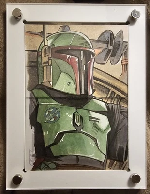 2023 Topps STAR WARS MASTERWORK PANORAMIC SKETCH CARD Boba Fett 1/1 BRAD HUDSON - Image 1 of 2