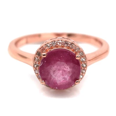 Thai Handmade 8 mm. Red Ruby & White Zircon Birthstone Ring Size 8 - Image 1 of 4