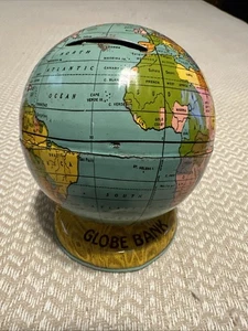 1930s Vintage WORLD GLOBE COIN BANK J. Chein & Company Stamped Lithographed Tin! - Bild 1 von 7