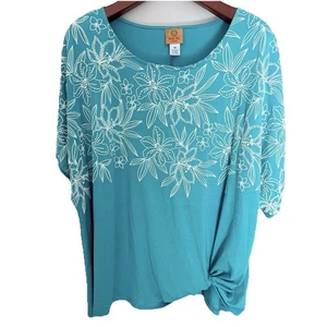Ruby Rd Blouse 3X Floral Knot Hem Top Blue White Print NWT Plus Size Shirt - Picture 1 of 10