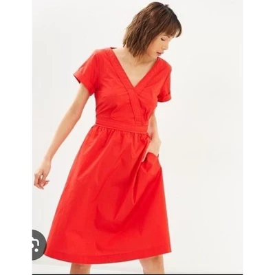 J. Crew поплин красный Midi платье размер 4 хлопковая смесь классический повседневный - Изображение 1 из 4
