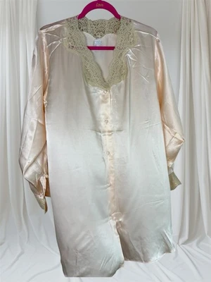 De Colección Treesha Seda Salón Ropa para Dormir M Camisón Manga Larga Rosa Beige Encaje Defecto Foto 1 de 4