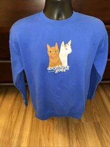 Emma Chamberlain Anything Goes Cats Crew Blue Sweatshirt Size Medium - Picture 1 of 7